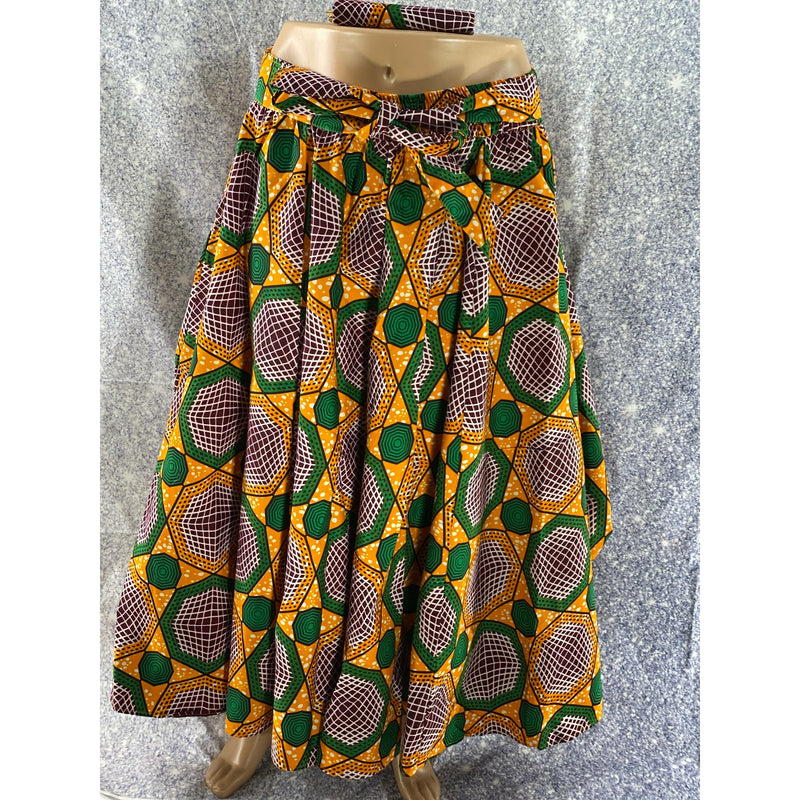 Geo Spheres - Ankara African print Maxi Skirt with matching headwrap