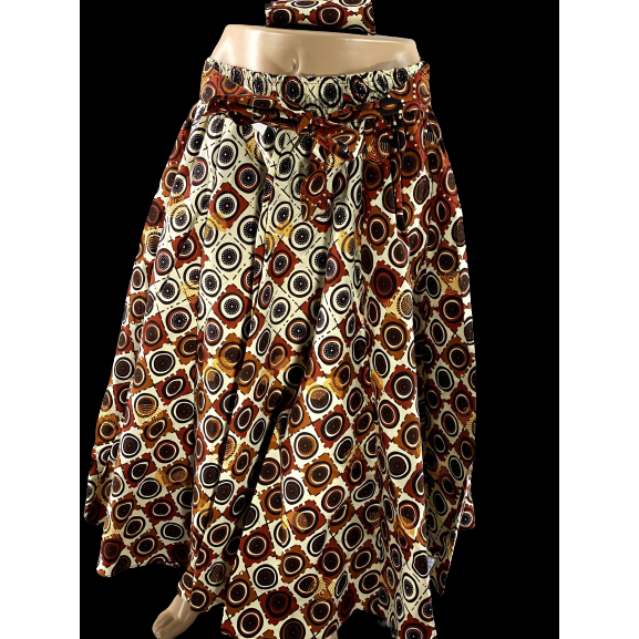 Maxi Skirt - Brown Eyed Beauty - African Print Ankara Maxi Skirt With Matching Head Wrap - Afrocentric Boutique