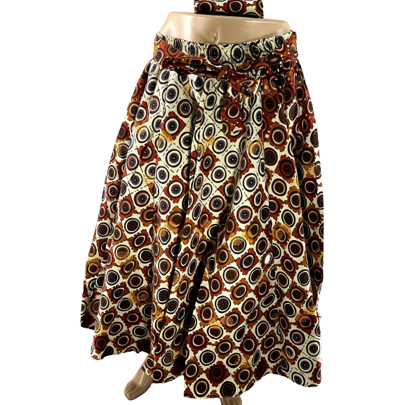 Maxi Skirt - Brown Eyed Beauty - African Print Ankara Maxi Skirt With Matching Head Wrap - Afrocentric Boutique