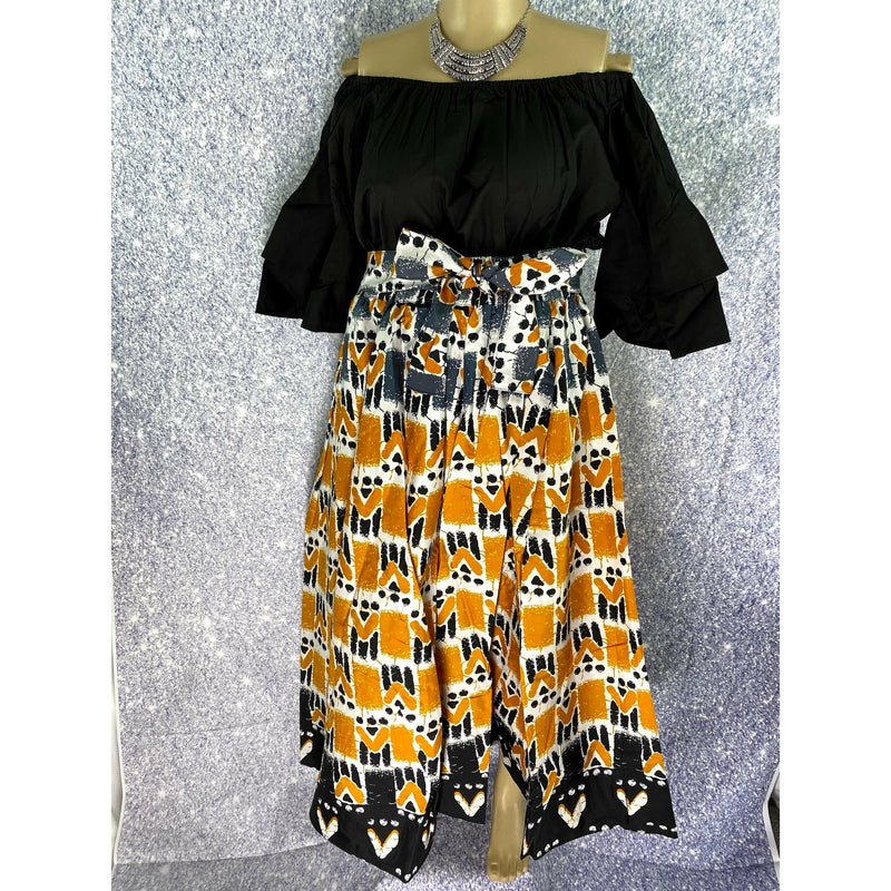 Maxi Skirt - Golden - Ankara African print Maxi Skirt with matching headwrap - Afrocentric Boutique