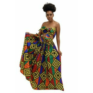 Tribe Vibes - Ankara African print Maxi Skirt with matching headwrap  