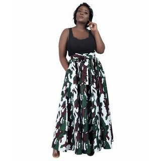 Maxi Skirt - Camouflage Ankara Maxi Skirt with matching Head wrap - Afrocentric Boutique