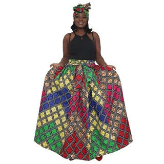 Maxi Skirt -Multi-Colored Checkerboard - Afrocentric Boutique