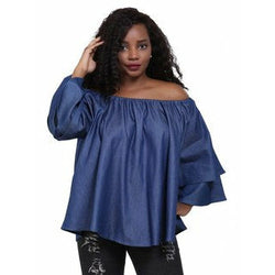 Women Tops - Loose-Fit Denim Top - Afrocentric Boutique