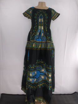 Dress- Maxi Dress in Dashiki Print with stretch top and matching head wrap