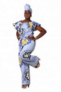 Jump Suit - Blue and Yellow - Jump suit in Ankara Wax Print - Afrocentric Boutique
