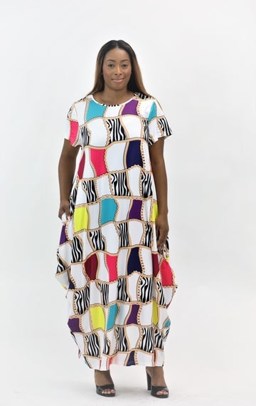 Dress - Art Work Maxi Dress - Loose fit Maxi Dress with Pockets - Afrocentric Boutique