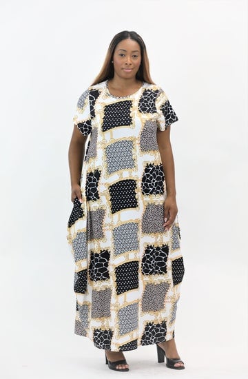 Dress - Art Work Maxi Dress - Loose fit Maxi Dress with Pockets - Afrocentric Boutique