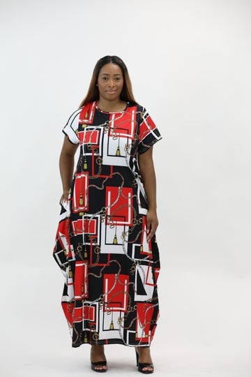 Dress - Art Work Maxi Dress - Loose fit Maxi Dress with Pockets - Afrocentric Boutique