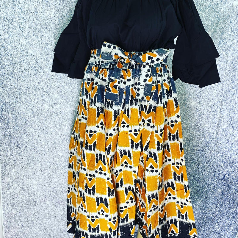 Maxi Skirt - Golden - Ankara African print Maxi Skirt with matching headwrap - Afrocentric Boutique