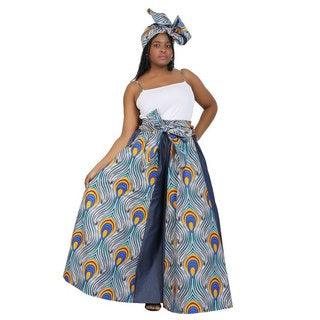Denim Peacock Blend Women’s Palazzo Pants With Matching Head Wrap