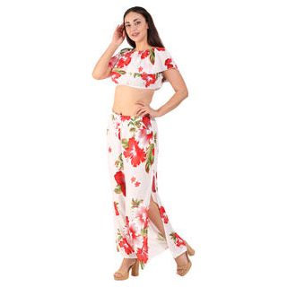 White Floral Crop Top & High Split Pants