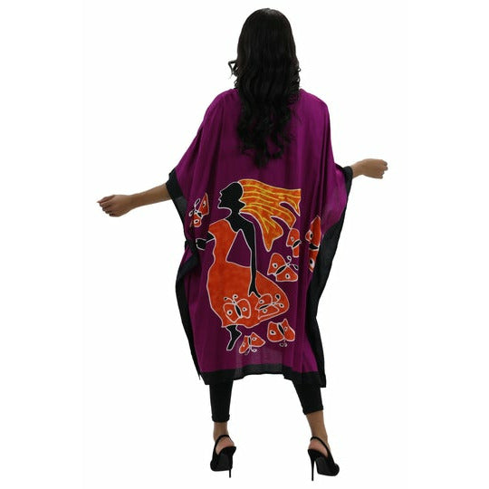 Kaftan - African Lady walking on Butterflies Print Kaftan with Matching Head Wrap - Afrocentric Boutique