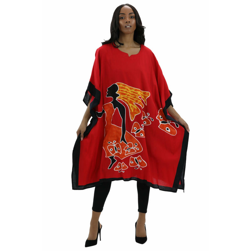 Kaftan - African Lady walking on Butterflies Print Kaftan with Matching Head Wrap - Afrocentric Boutique