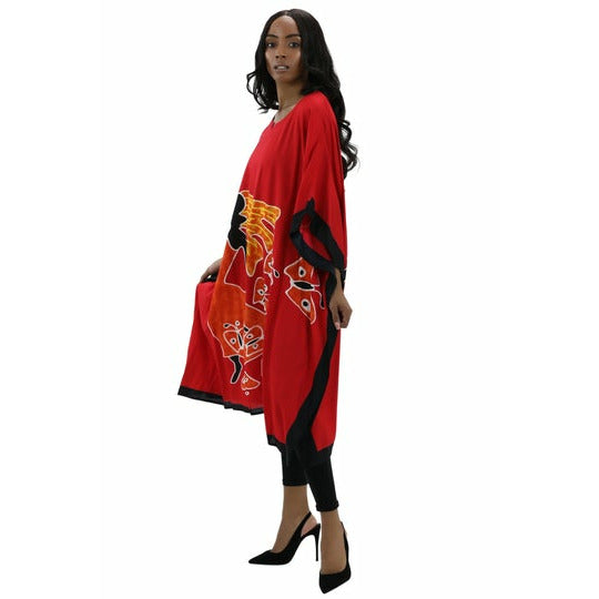Kaftan - African Lady walking on Butterflies Print Kaftan with Matching Head Wrap - Afrocentric Boutique