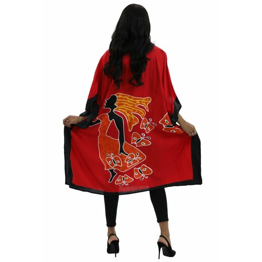 Kaftan - African Lady walking on Butterflies Print Kaftan with Matching Head Wrap - Afrocentric Boutique