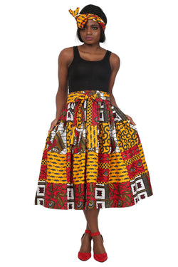 Wild Side- Ankara African print Midi Skirt with matching headwrap