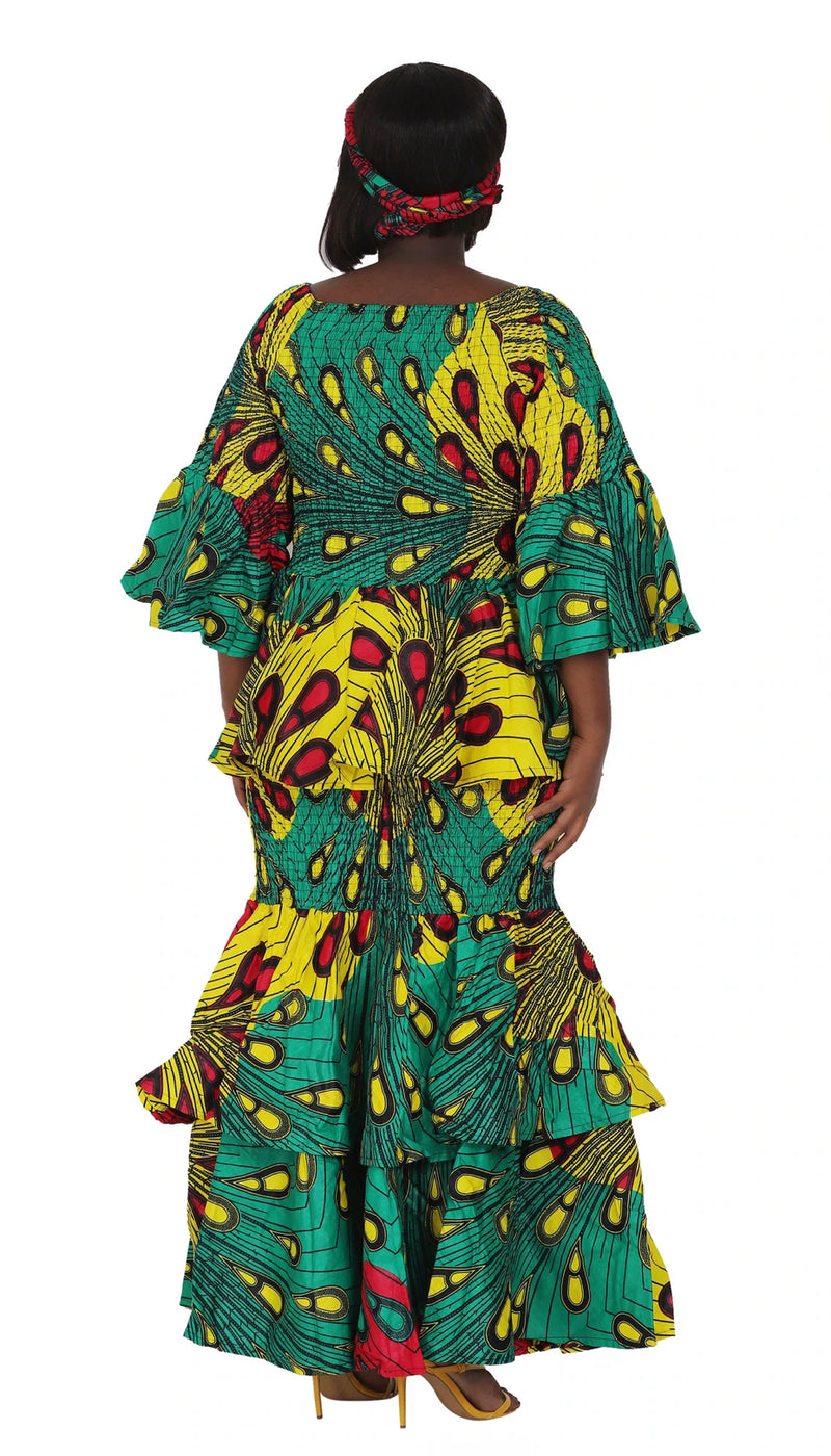 Dress Skirt Set - Belle Sleeve Ankara Skirt Set with head wrap