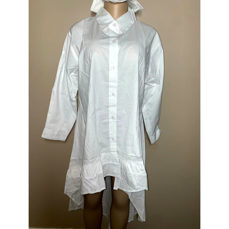 Dress Hi/Lo - All White Hi/Low Shirt Dress with matching head wrap/Waist Tie