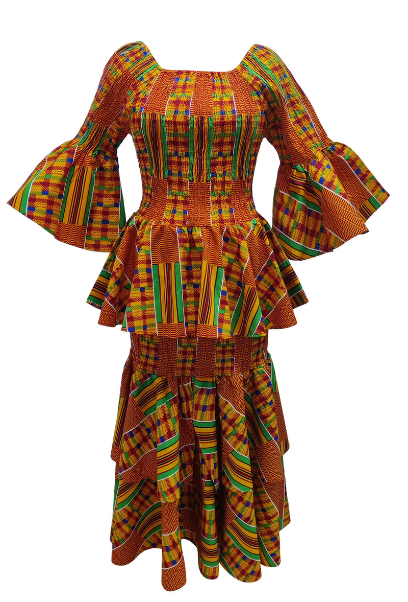 Dress Skirt Set - Belle Sleeve Ankara Skirt Set with head wrap