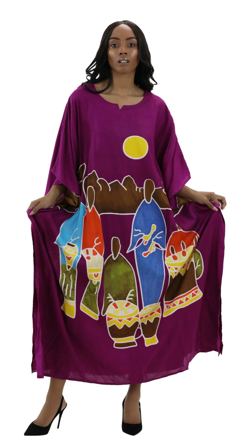 Kaftan - Family day out Print Kaftan with Matching Head Wrap