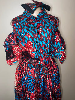 Dress Midi - Ruffle Sleeve Cold Shoulder Midi Dress