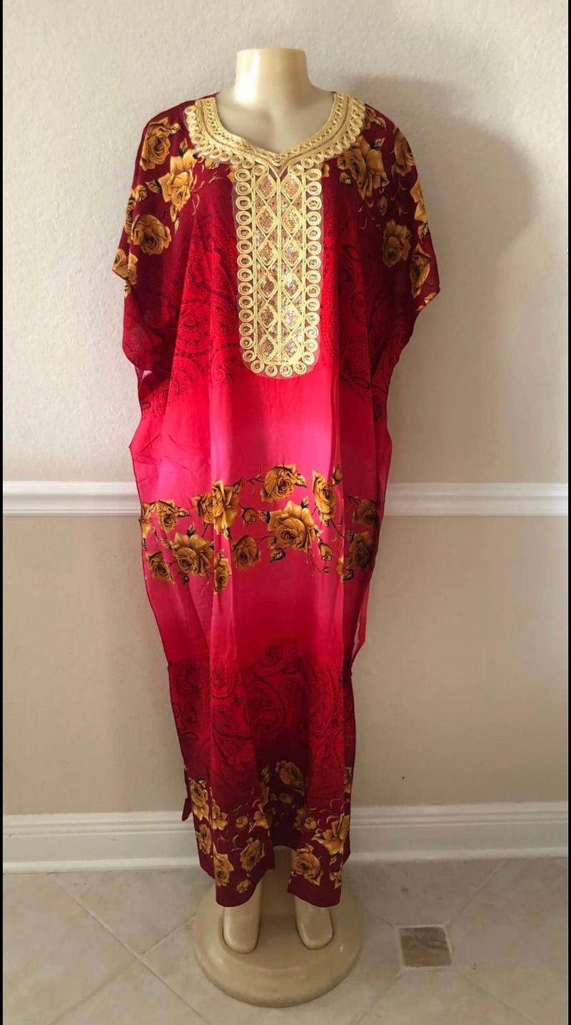 Kaftan - Gold Embroidery Square front Kaftan with Matching Head Wrap