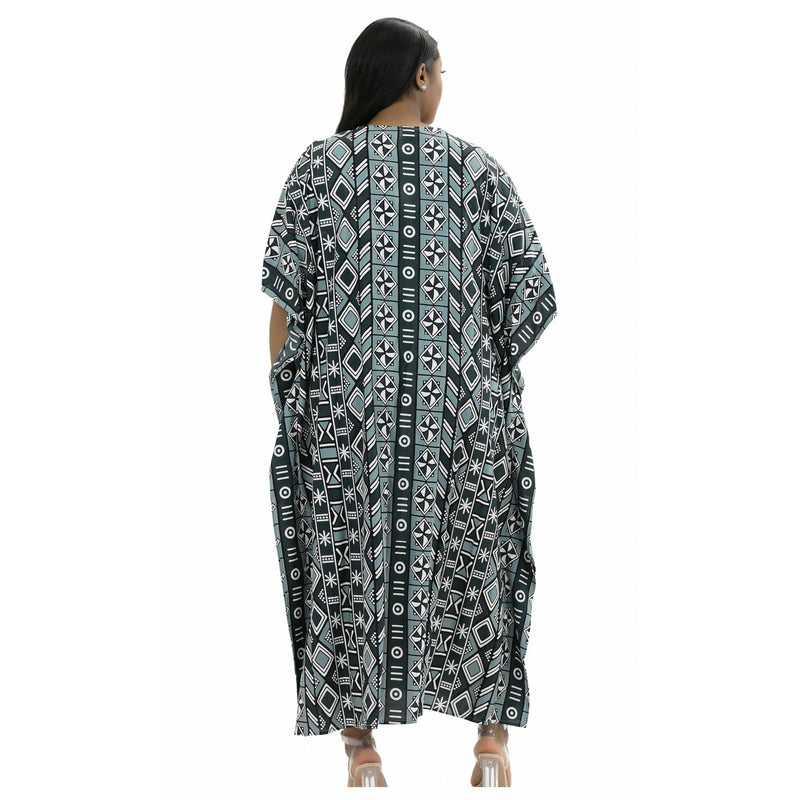 Kaftan - Tribal Mud Cloth Print Kaftan with matching head wrap - Afrocentric Boutique