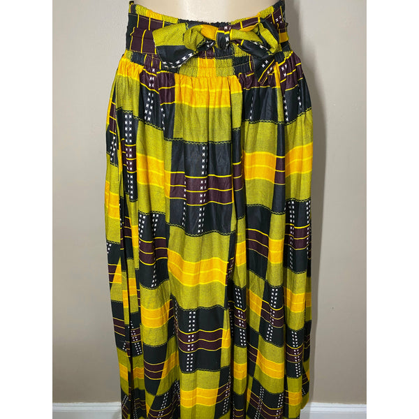 Maxi Skirt- Kente Block Print maxi skirt with matching head wrap - Afrocentric Boutique