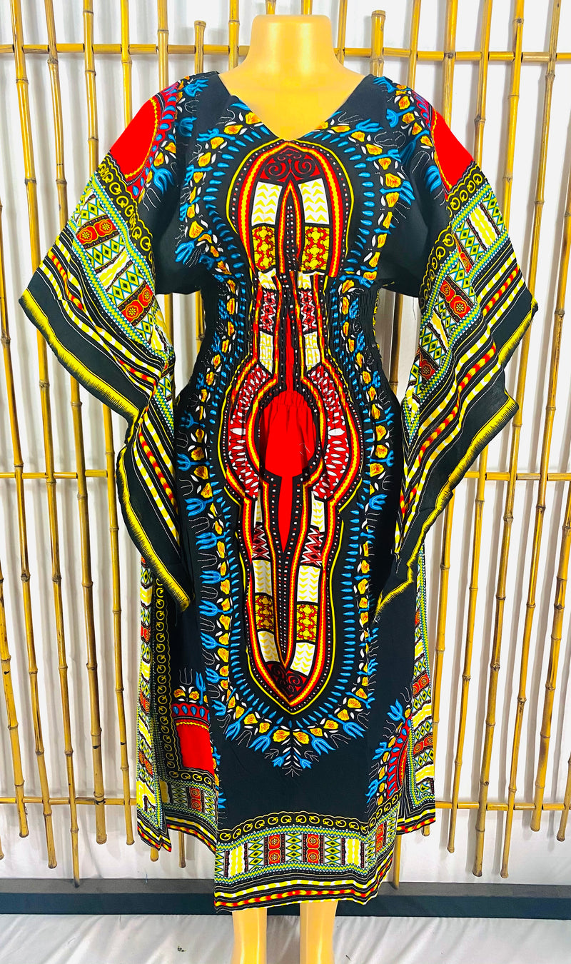 Dress AP- Soul Sistah Butterfly Sleeve Dashiki Print Dress - Afrocentric Boutique