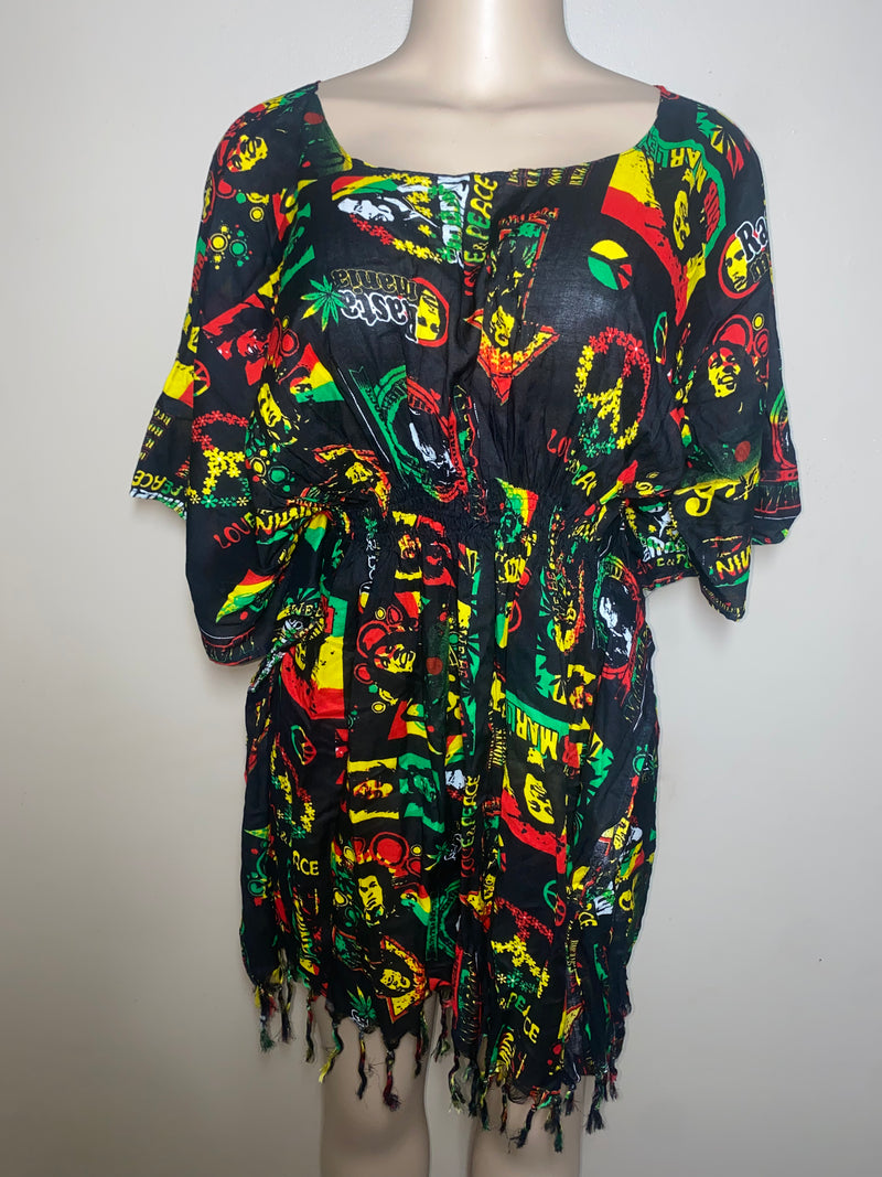 Tops women - Rasta Fringe Shirt/Dress- Bob Marley Reggae - Afrocentric Boutique