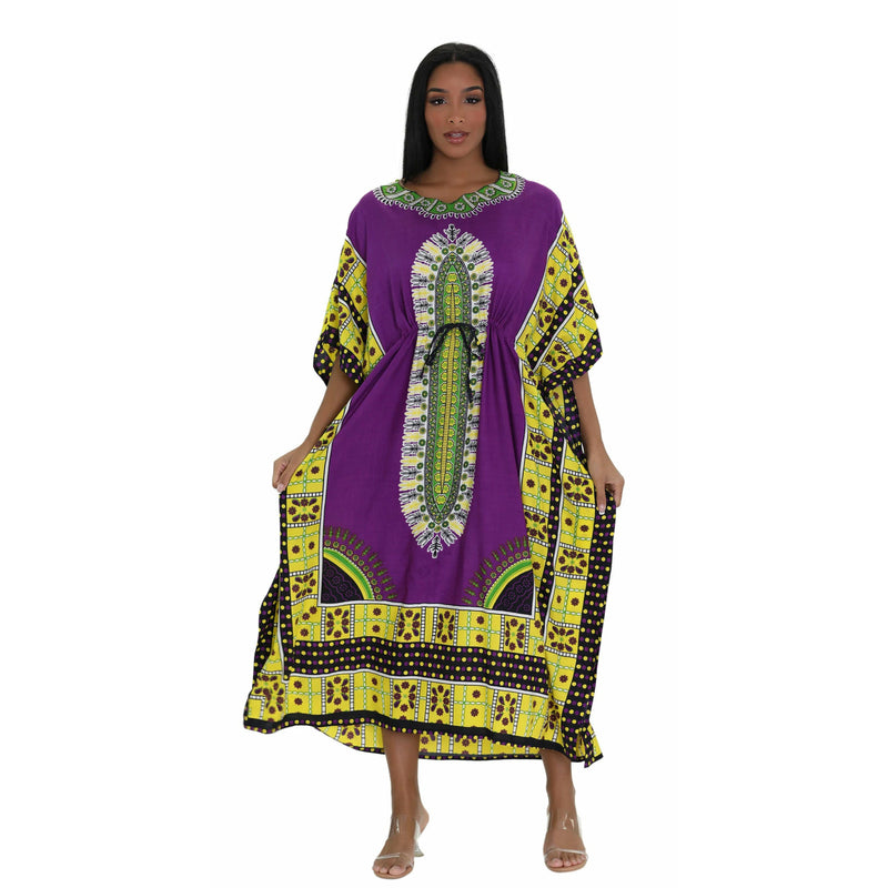 Kaftan- Traditional Dashiki Print draw string Kaftan with Matching Head Wrap