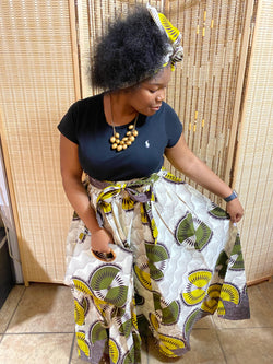 Maxi Skirt - Green Frills Maxi Skirt with matching head wrap and purse - Afrocentric Boutique