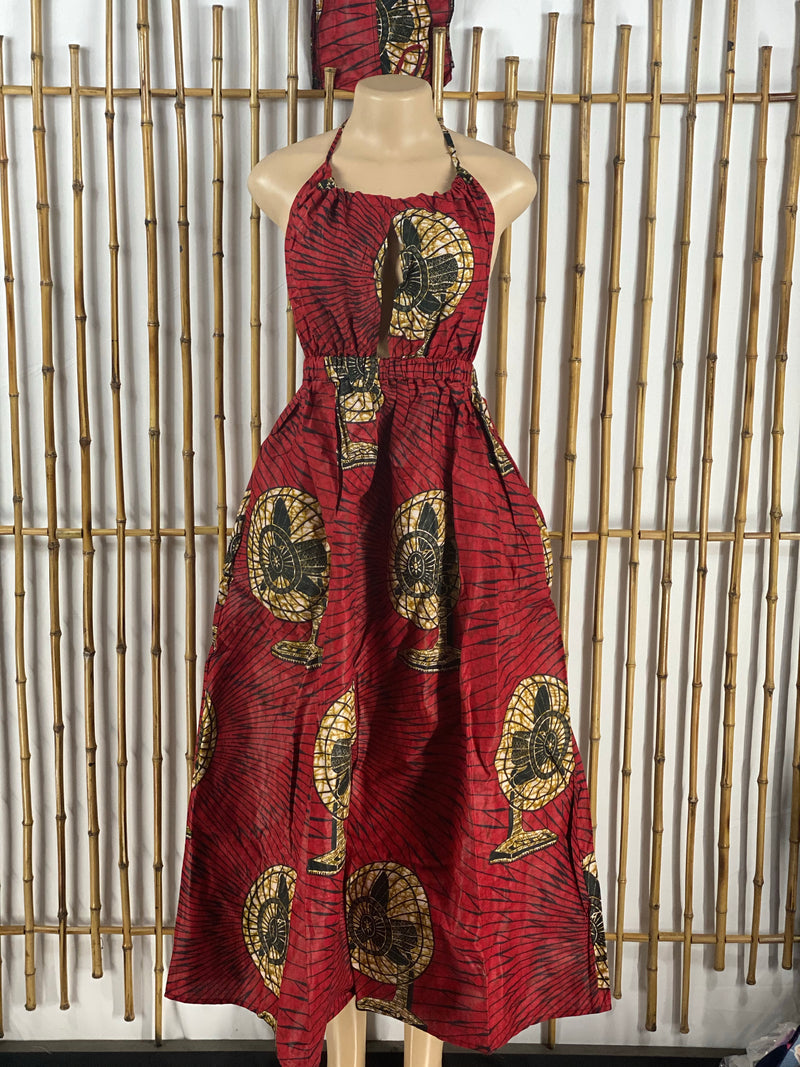 Dress Maxi - Fifi - African print Peek a boo Dress with matching head wrap - Afrocentric Boutique