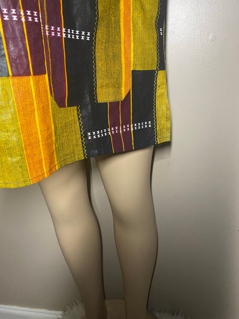 Men’s Top- Kente Block Print Short sleeve with gold embroidery - Afrocentric Boutique