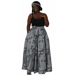 Maxi Skirt -Black, white and circles Maxi Skirt with matching headwrap