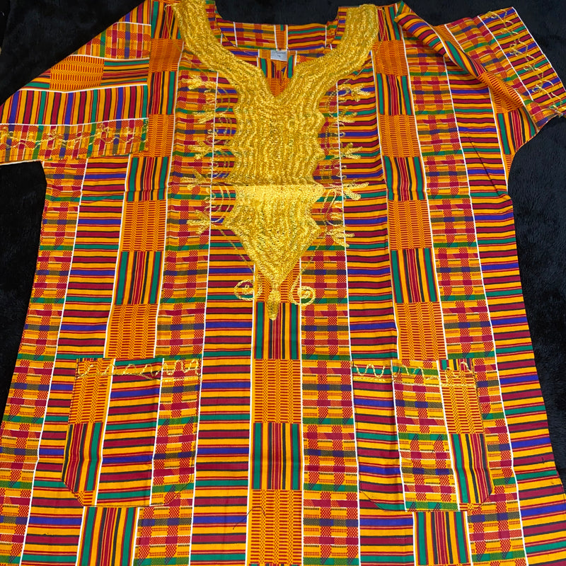 Men's Top- Embroidered Kente Print  African Top