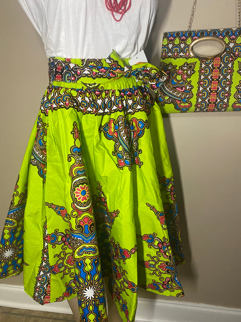 Midi Skirt Sets - Star Power MIDI Skirt Set - with matching head wrap and purse - Afrocentric Boutique