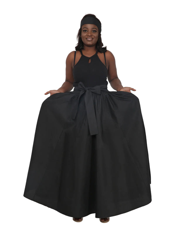 Women Pants Palazzo - Ankara African Black Palazzo Pants with Matching Head wrap