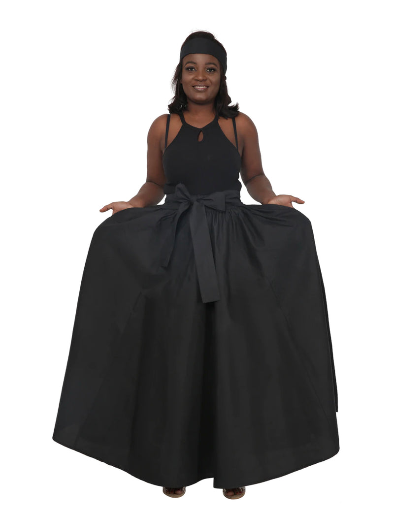 Women Pants Palazzo - Ankara African Black Palazzo Pants with Matching Head wrap
