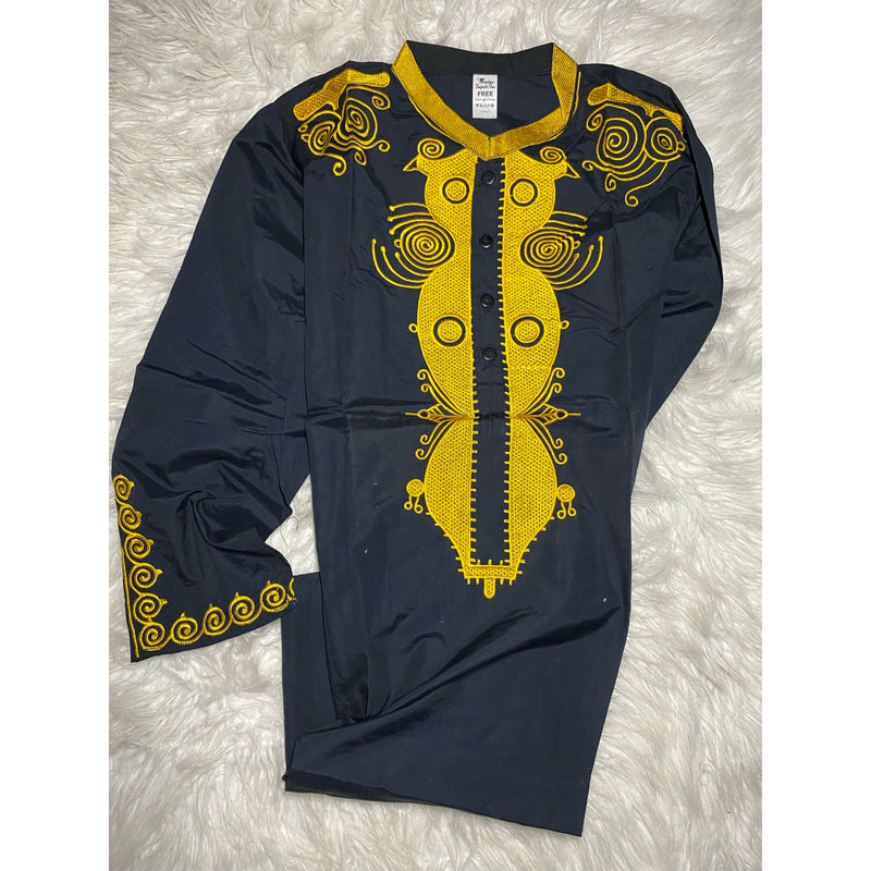 Men’s Top- Kurta/Dashiki -Full length - solid color with embroidery - Afrocentric Boutique
