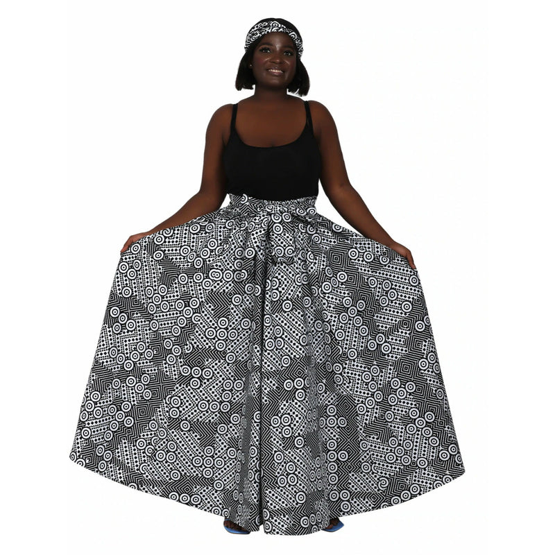 Maxi Skirt -Black, white and circles Maxi Skirt with matching headwrap
