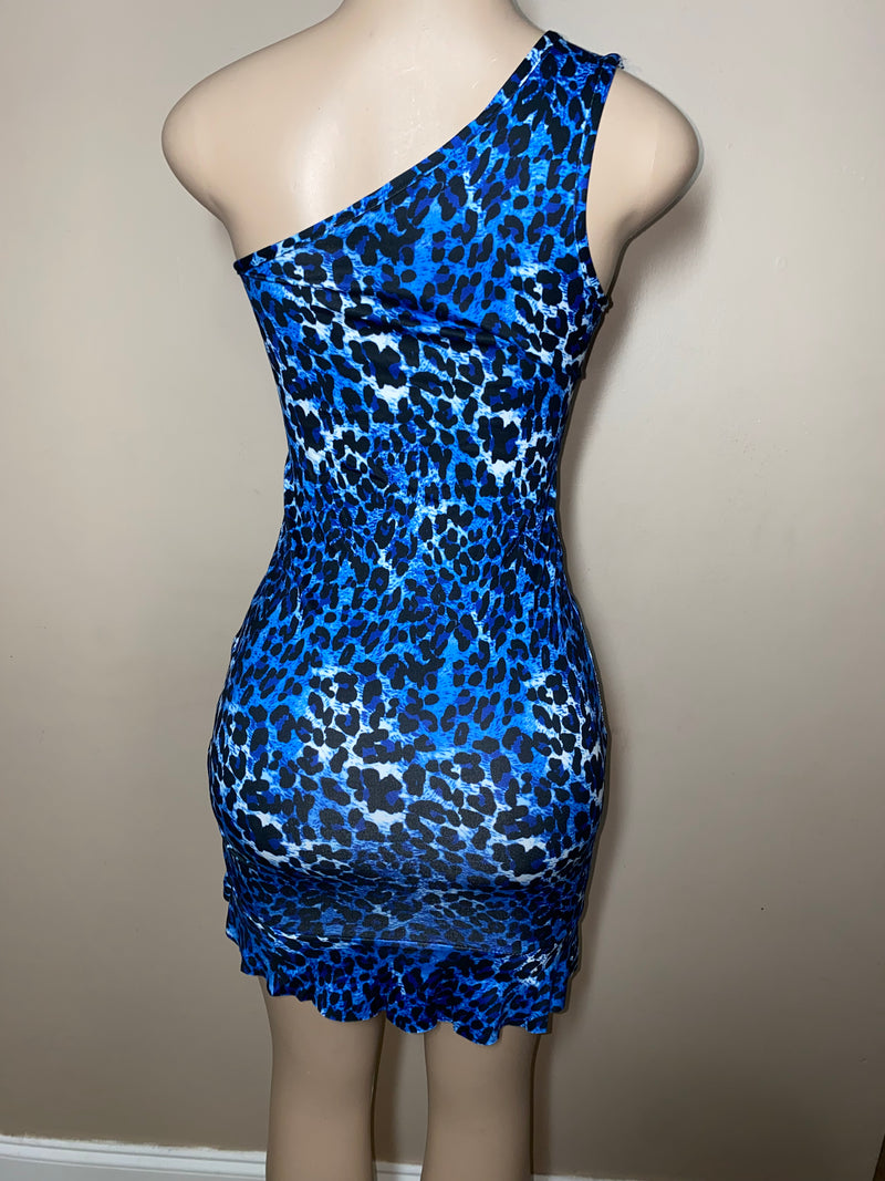 Dress- Bodycon- $20 Cheetah print one sleeve Mini Dress with Scrunch tie front