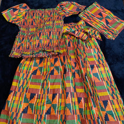 Skirt Set - Midi Skirt Set in Kente Print  Skirt Set with head wrap