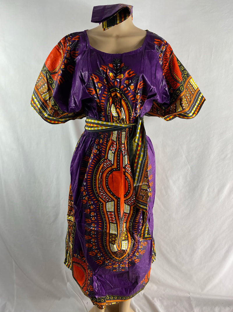Dress - Maxi Dashiki Print Dress with Tie waist