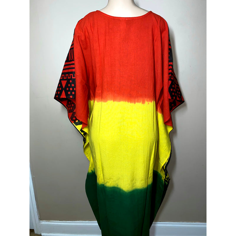 Kaftan- Rasta - African Lady on Mud cloth Print with Matching Head Wrap