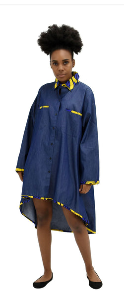 Dress  - Denim Hi/Lo shirt Dress with Belle Sleeves and matching head wrap