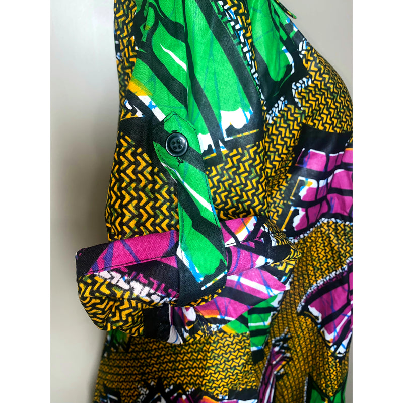 Dress Hi/Lo - Ankara Hi/Low Shirt Dress with matching head wrap/Waist Tie