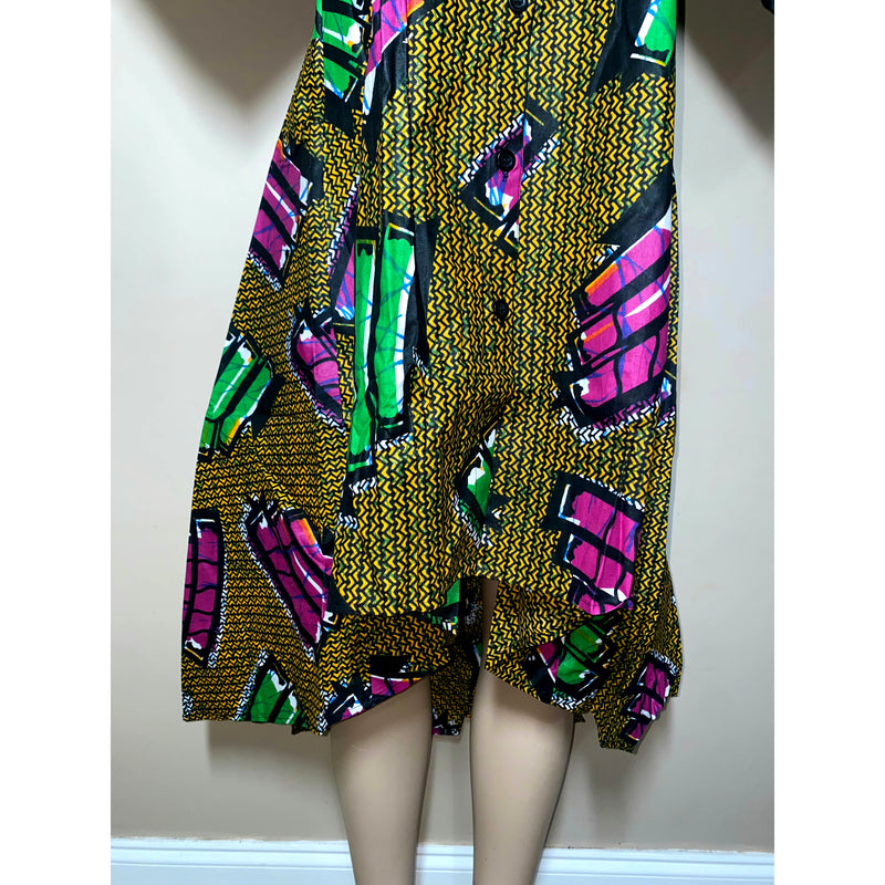 Dress Hi/Lo - Ankara Hi/Low Shirt Dress with matching head wrap/Waist Tie