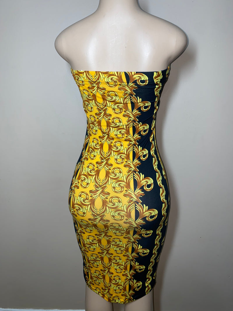 Dress- Bodycon- Golden Frills Tube Dress